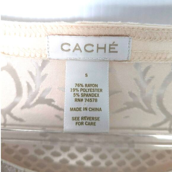 Cache Vintage Y2K Top Burnout Sheer Floral Net Design Cream Size Small - Picture 3 of 8